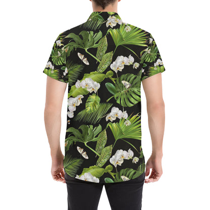 Tropical Flower Pattern Print Design TF026 Men's Short Sleeve Button Up Shirt