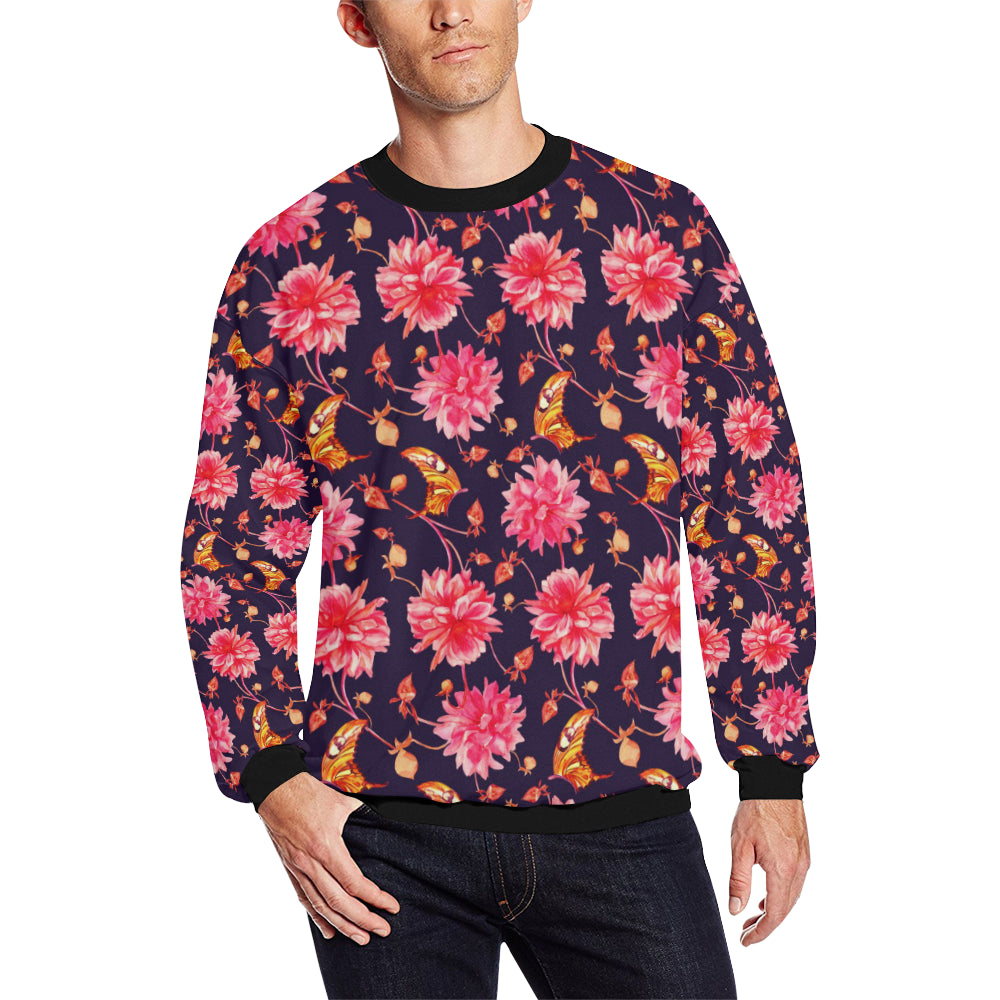 Dahlia Pattern Print Design DH03 Men Long Sleeve Sweatshirt
