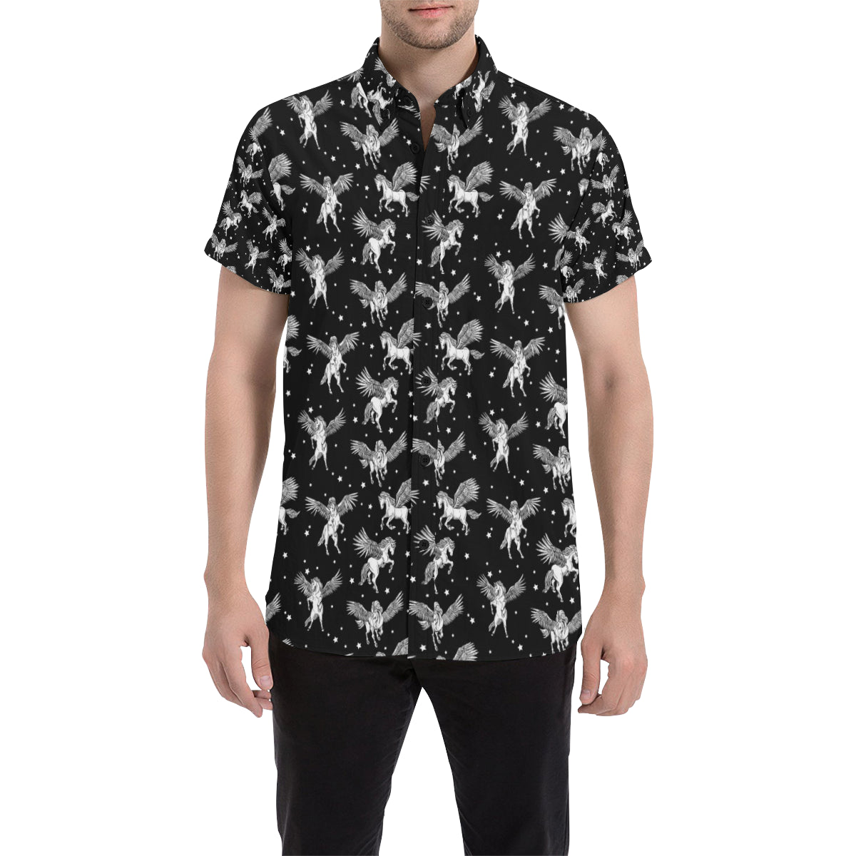 Pegasus Pattern Print Design 01 Men's Short Sleeve Button Up Shirt