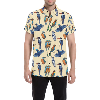 Kingfisher Bird Pattern Print Design 04 Men's Short Sleeve Button Up Shirt