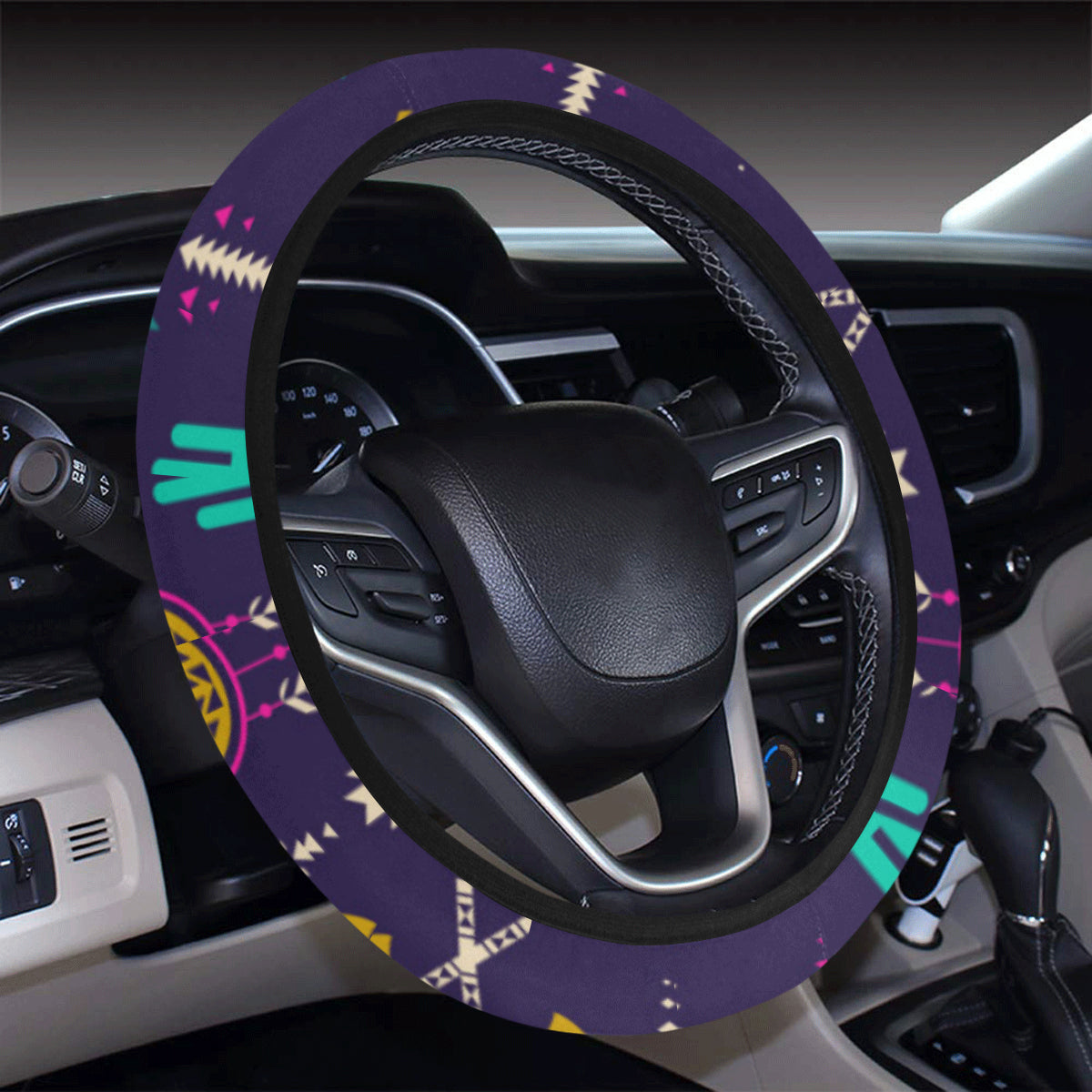 Native American Eagle Indian Pattern Steering Wheel Cover with Elastic Edge