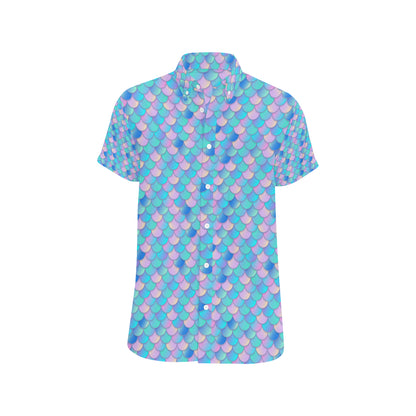 Mermaid Scales Pastel Pattern Print Design 07 Men's Short Sleeve Button Up Shirt