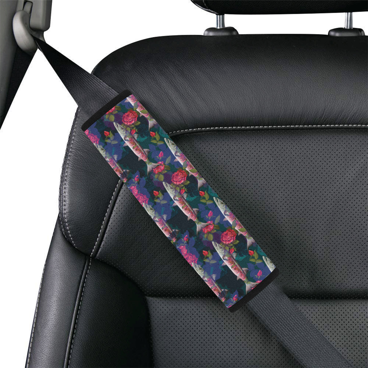 Barracuda with Folwer Pattern Print Design 01 Car Seat Belt Cover