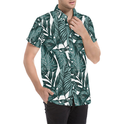 Tropical Palm Leaves Pattern Men's Short Sleeve Button Up Shirt