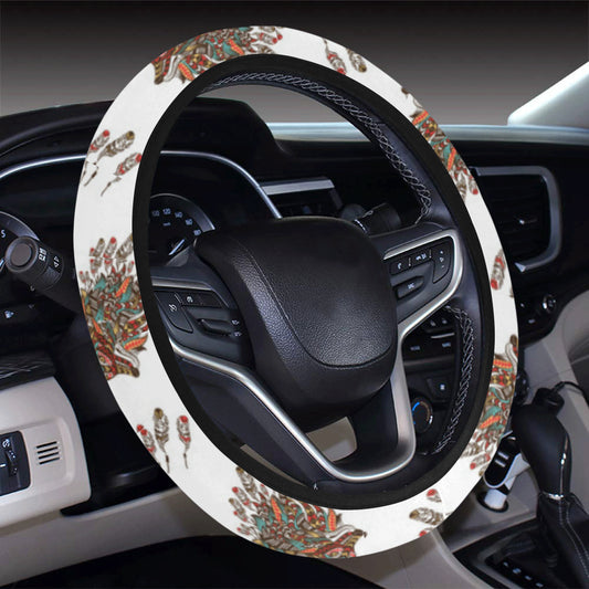 Aztec Wolf Pattern Print Design 02 Steering Wheel Cover with Elastic Edge
