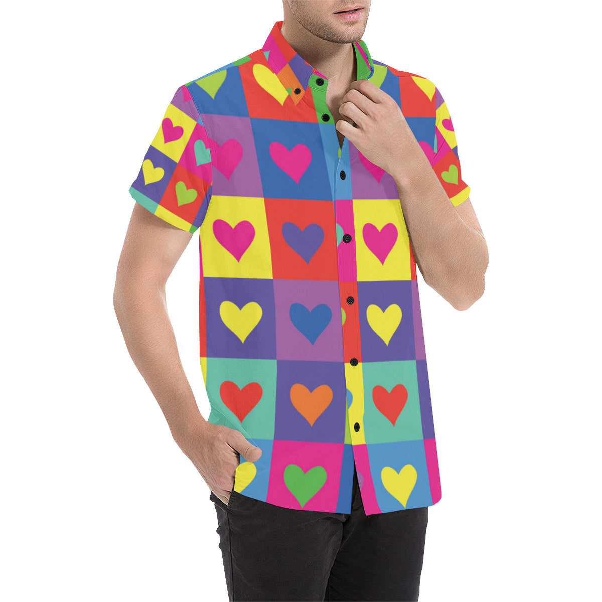 Pop Art Heart Pattern Print Design A01 Men's Short Sleeve Button Up Shirt