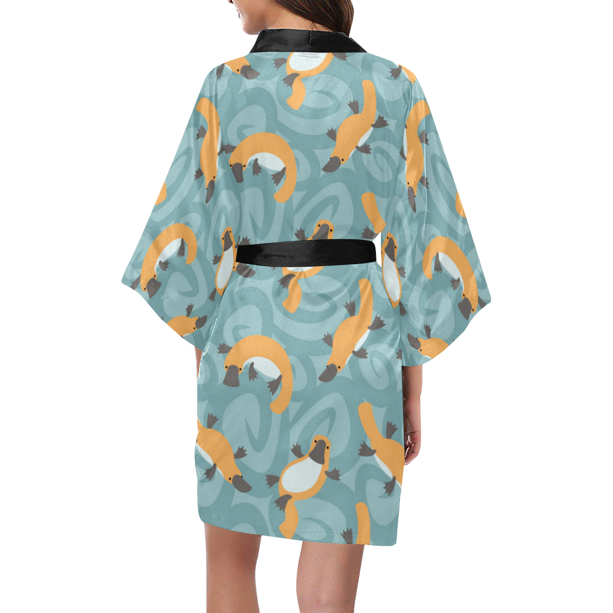 Platypus Pattern Print Design A01 Women's Short Kimono