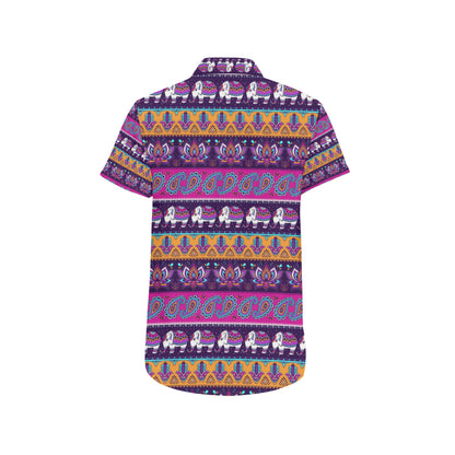 Boho Indian Style Pattern Men's Short Sleeve Button Up Shirt