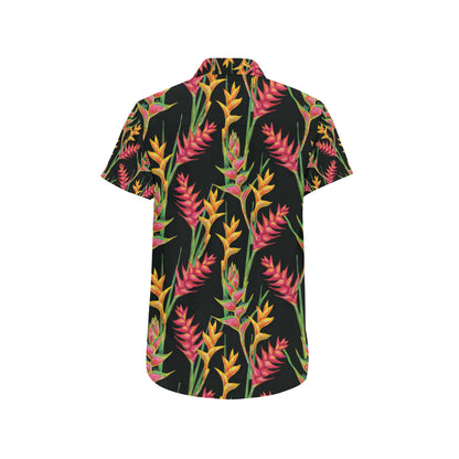 Heliconia Pattern Print Design HL01 Men's Short Sleeve Button Up Shirt