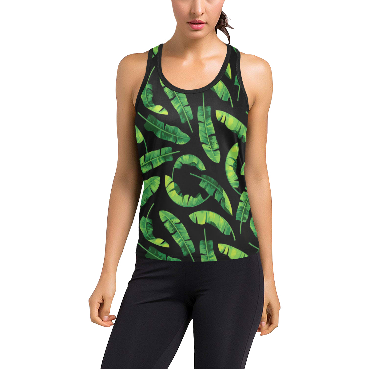Banana Leaf Pattern Print Design BL02 Women's Racerback Tank Top