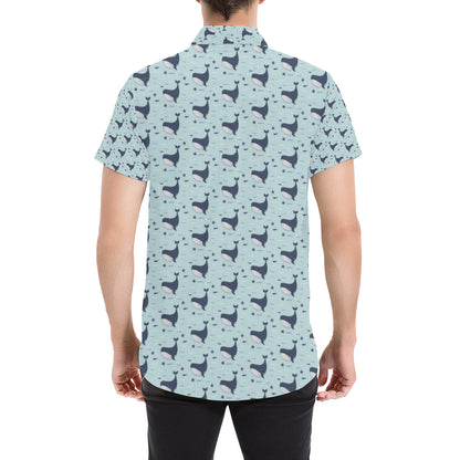 Whale Cute Design Themed Print Men's Short Sleeve Button Up Shirt