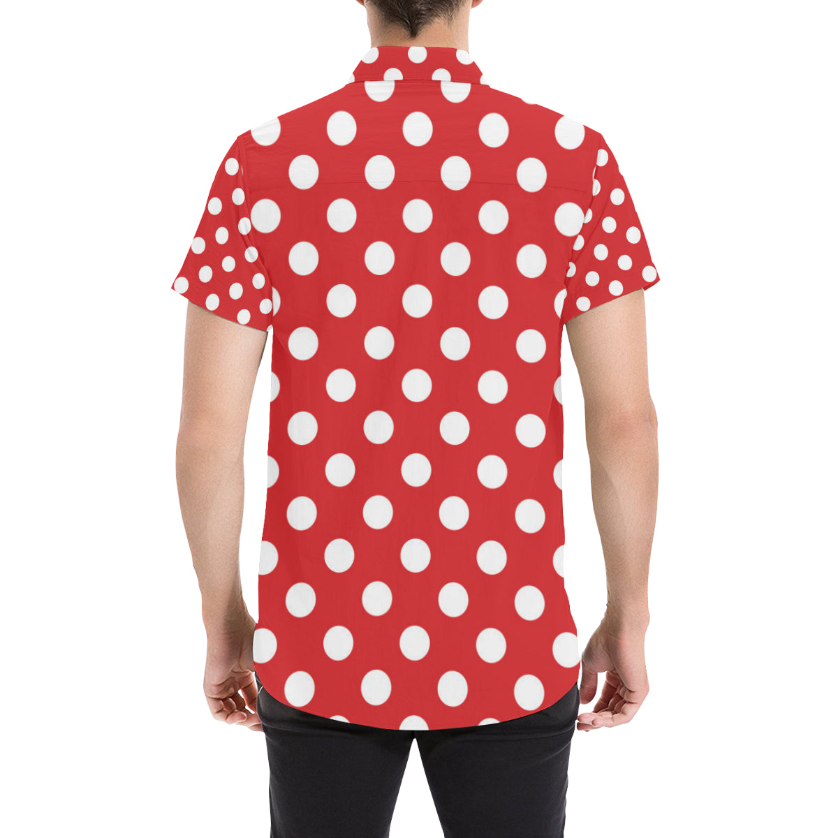 Polka Dot Red Pattern Print Design 04 Men's Short Sleeve Button Up Shirt