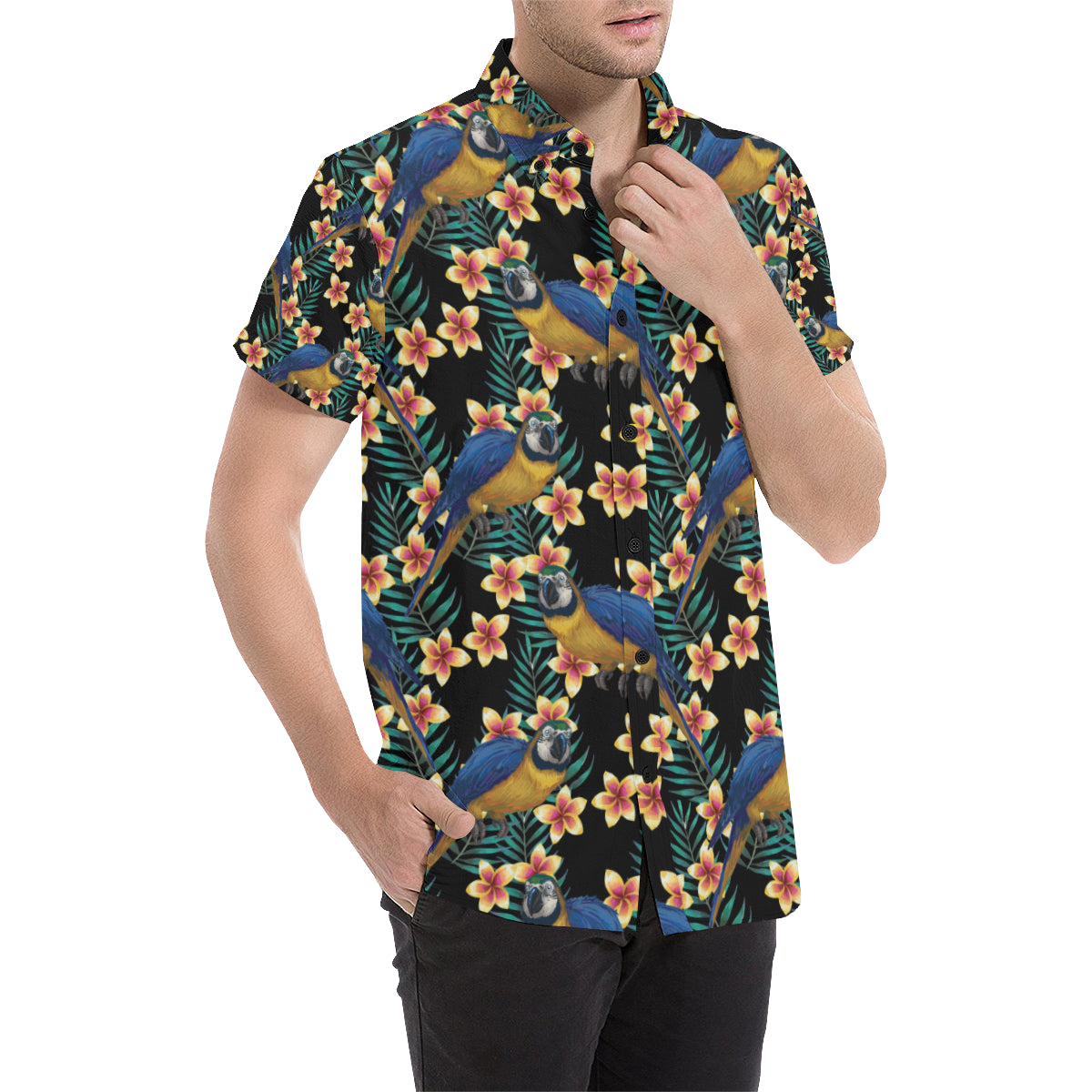 Macaw Pattern Print Design 01 Men's Short Sleeve Button Up Shirt