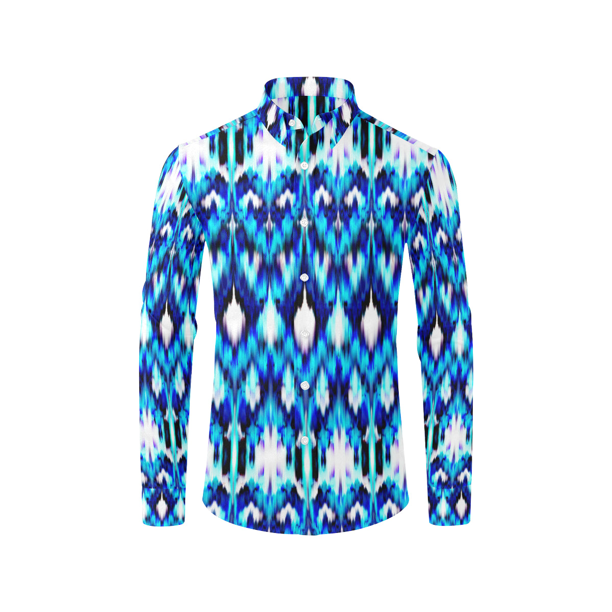 Ikat Blue Pattern Print Design 01 Men's Long Sleeve Shirt
