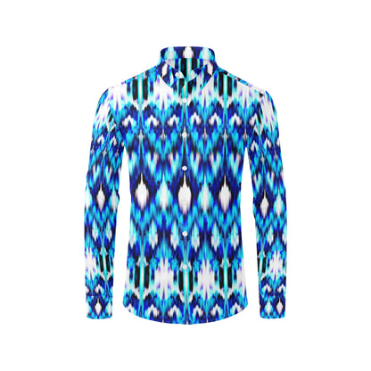 Ikat Blue Pattern Print Design 01 Men's Long Sleeve Shirt