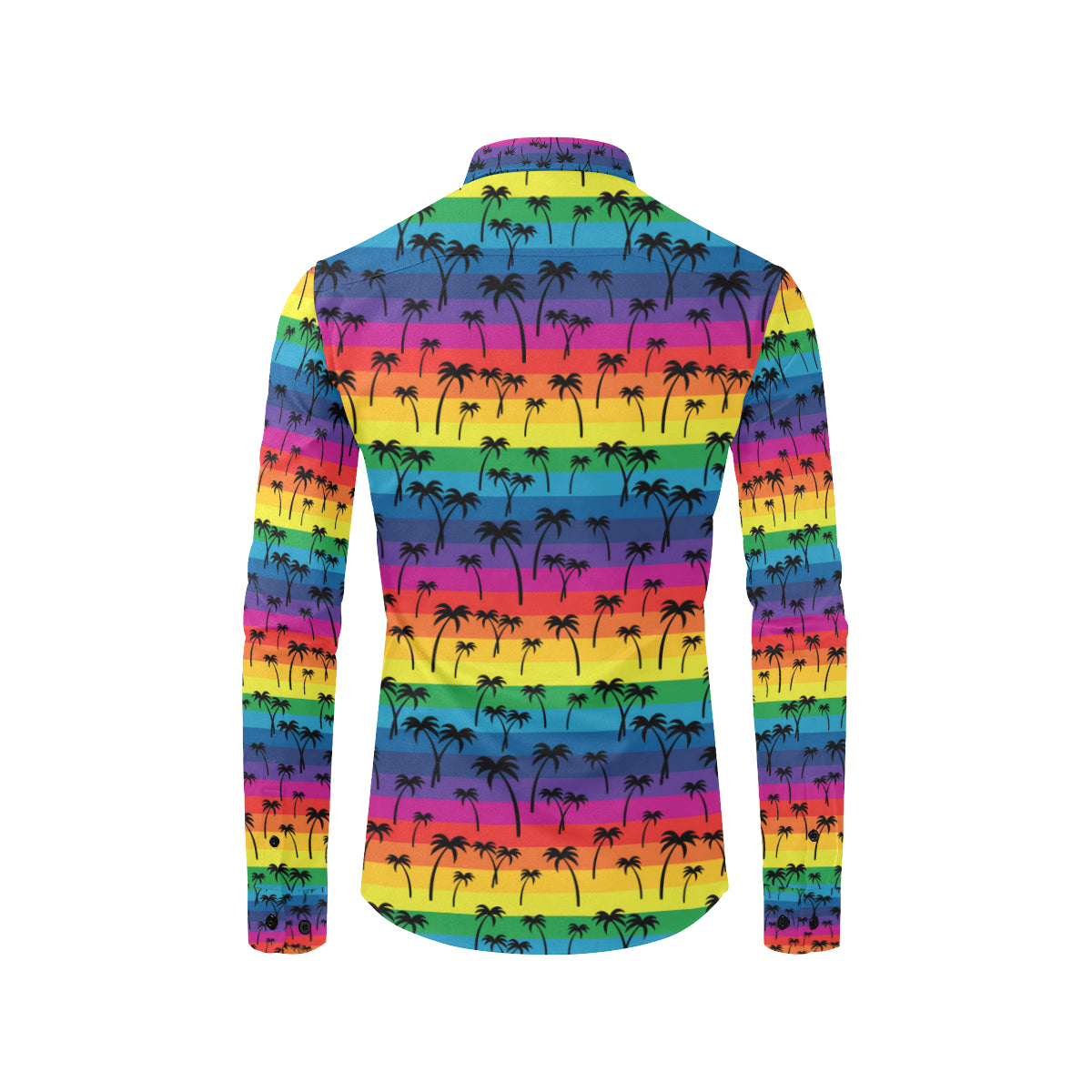 Palm Tree Rainbow Themed Print Men's Long Sleeve Shirt