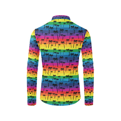 Palm Tree Rainbow Themed Print Men's Long Sleeve Shirt