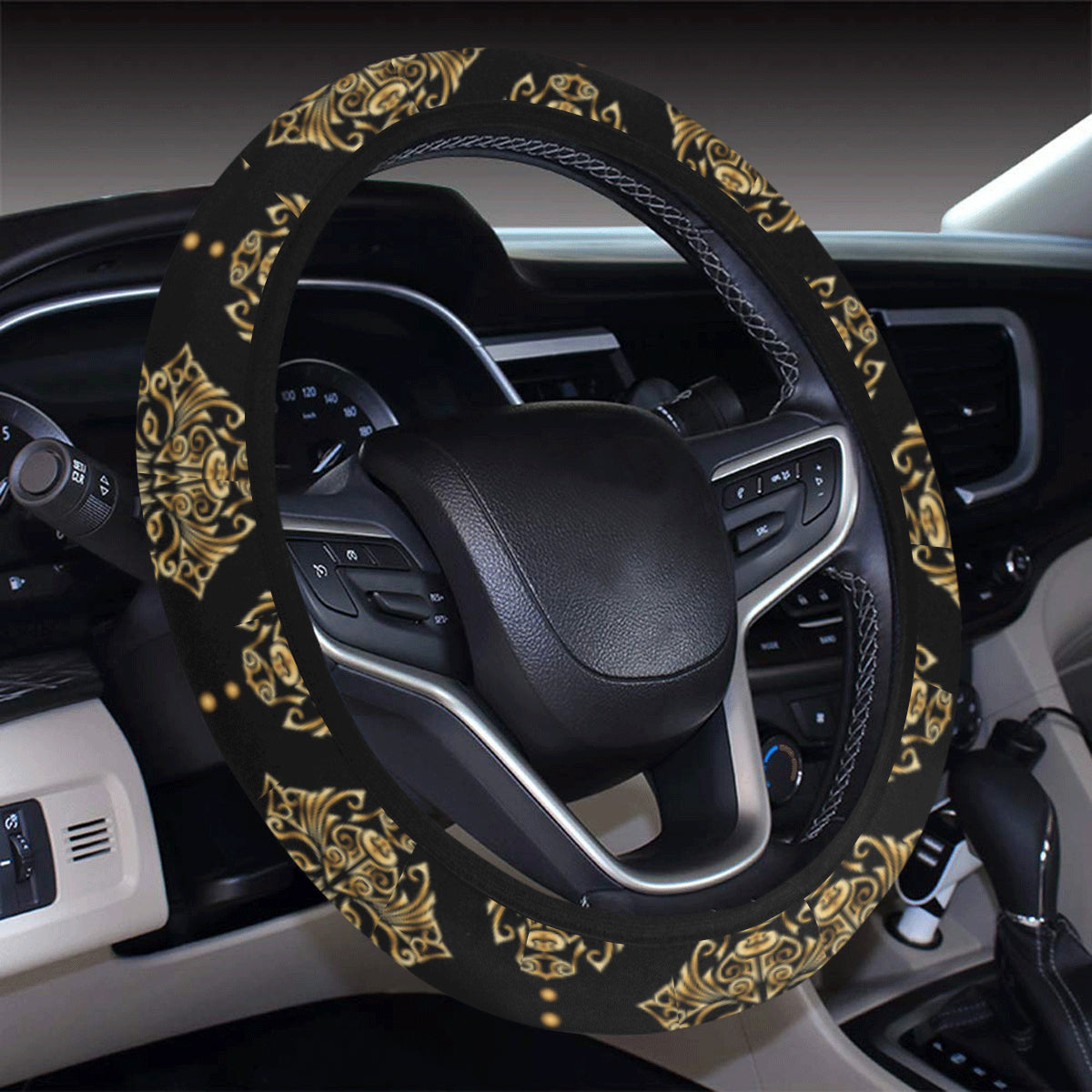 Aztec Wolf Pattern Print Design 04 Steering Wheel Cover with Elastic Edge