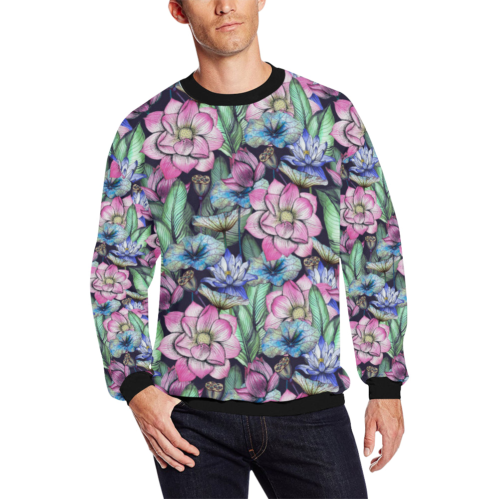 Water Lily Pattern Print Design WL07 Men Long Sleeve Sweatshirt