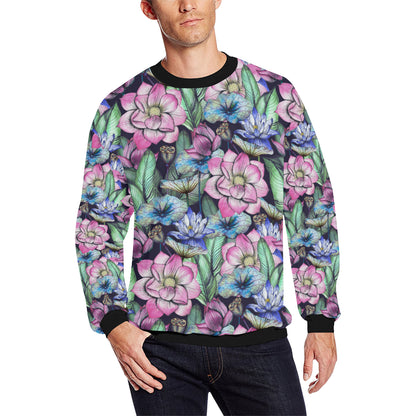 Water Lily Pattern Print Design WL07 Men Long Sleeve Sweatshirt
