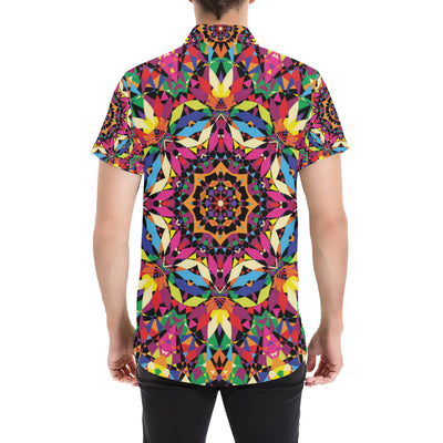 Kaleidoscope Pattern Print Design 02 Men's Short Sleeve Button Up Shirt