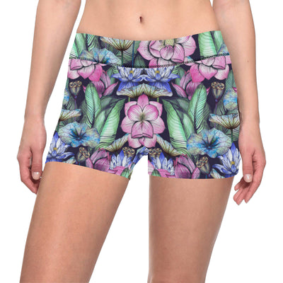 Water Lily Pattern Print Design WL07 Yoga Shorts