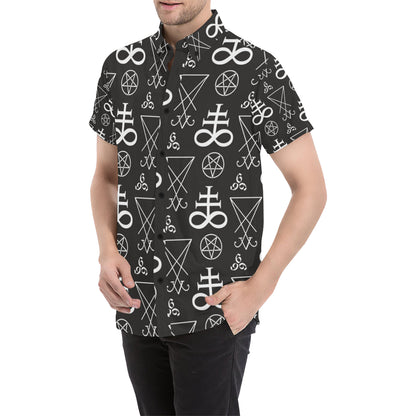 Pentagram Pattern Print Design A04 Men's Short Sleeve Button Up Shirt