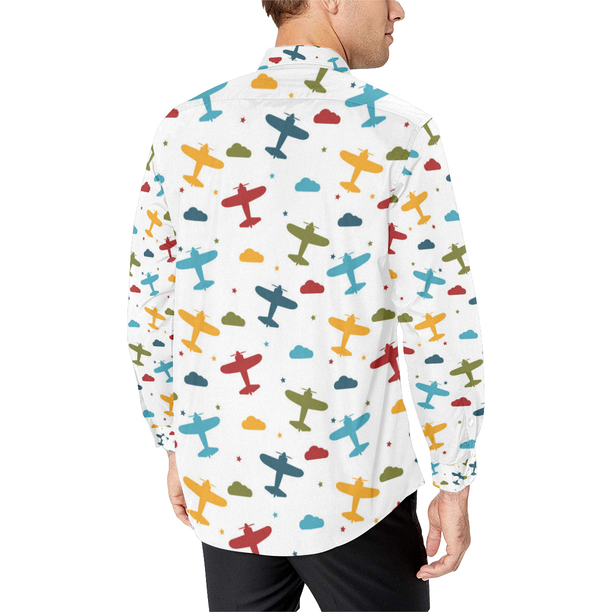 Airplane Pattern Print Design 06 Men's Long Sleeve Shirt