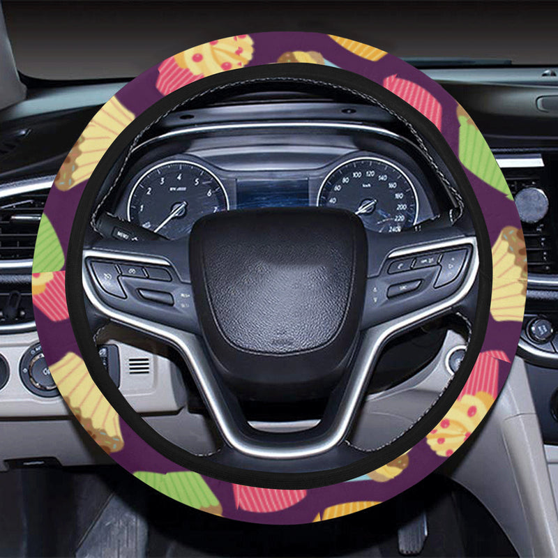 Cupcake Pattern Print Design 05 Steering Wheel Cover with Elastic Edge