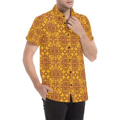 Octopus Background Design Print Men's Short Sleeve Button Up Shirt