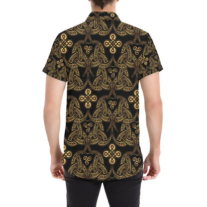 Celtic Knot Gold Design Men's Short Sleeve Button Up Shirt