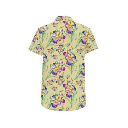 Iris Pattern Print Design IR06 Men's Short Sleeve Button Up Shirt