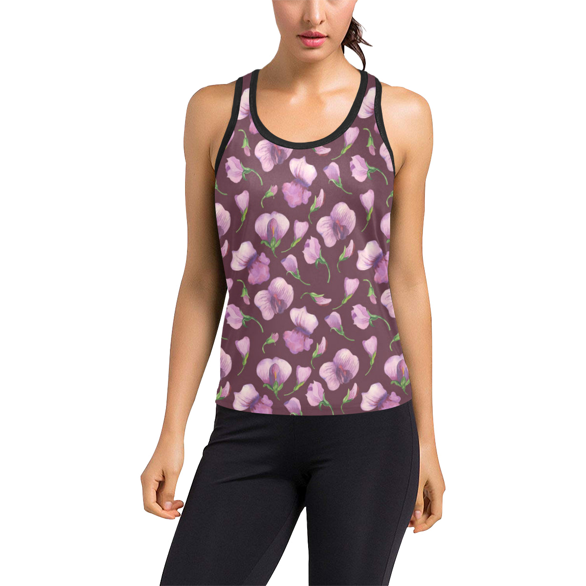 Peony Pattern Print Design PE010 Women's Racerback Tank Top
