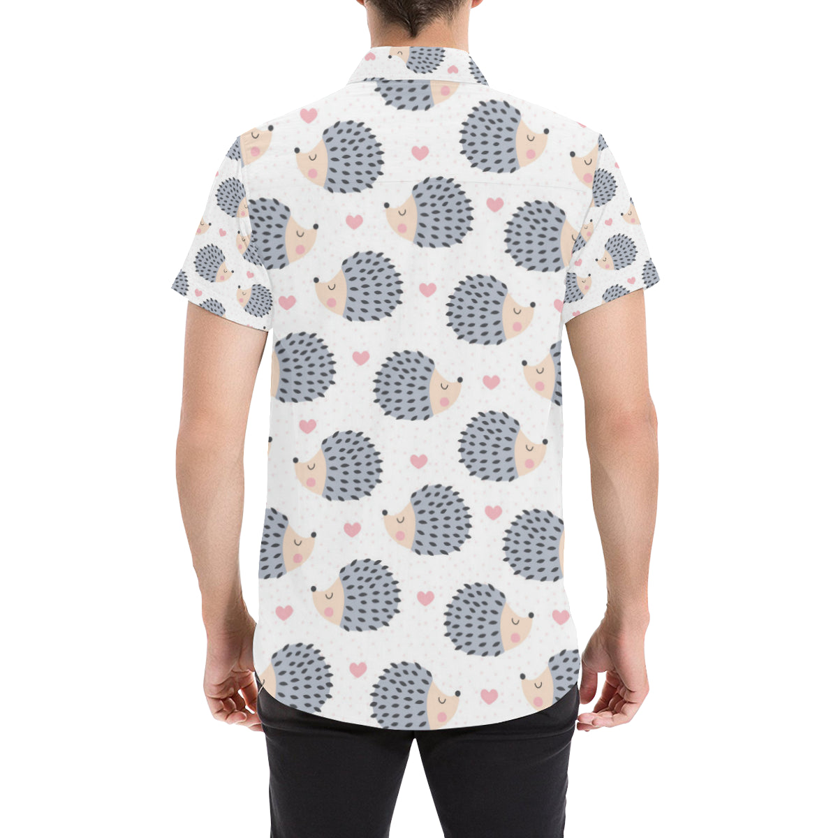 Hedgehog Baby Pattern Print Design 03 Men's Short Sleeve Button Up Shirt