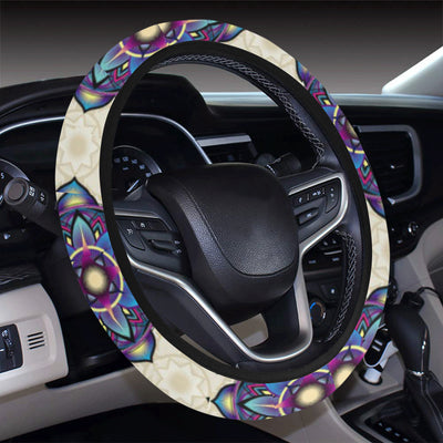lotus Boho Pattern Print Design LO08 Steering Wheel Cover with Elastic Edge