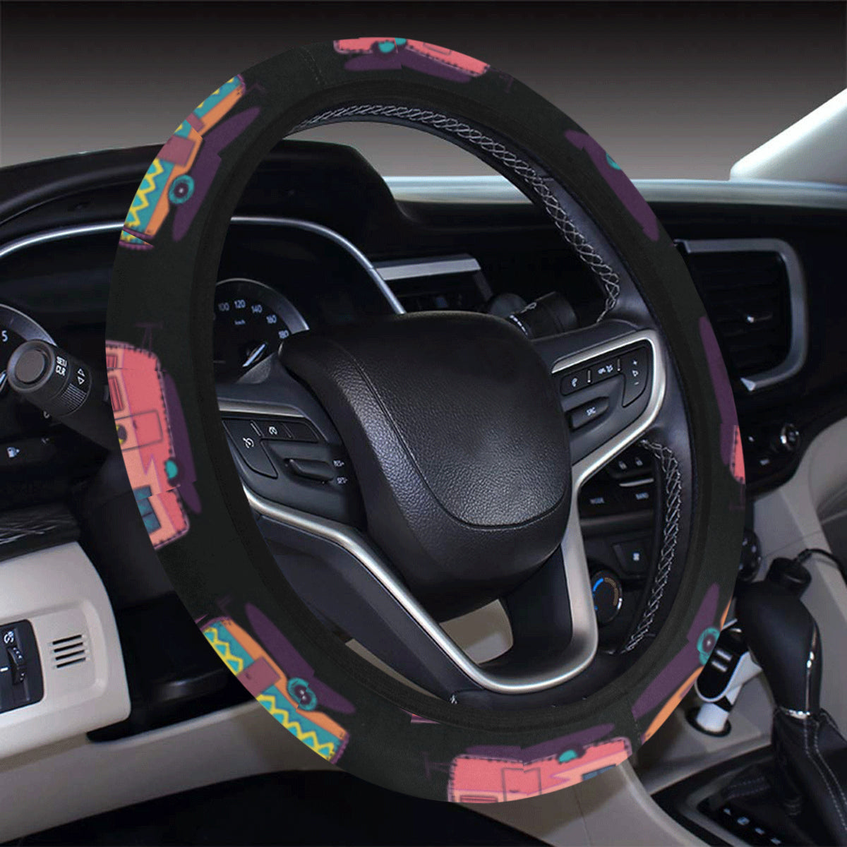 Camper Camping Pattern Steering Wheel Cover with Elastic Edge