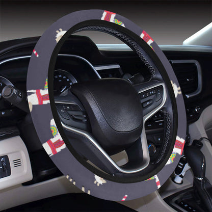 Llama with Candy Cane Themed Print Steering Wheel Cover with Elastic Edge
