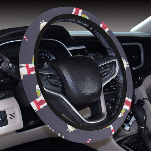 Llama with Candy Cane Themed Print Steering Wheel Cover with Elastic Edge