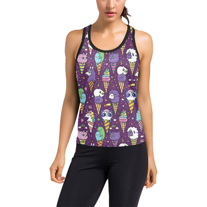 Ice Cream Pattern Print Design IC07 Women's Racerback Tank Top