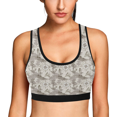 Nautical Map Design Themed Print Sports Bra