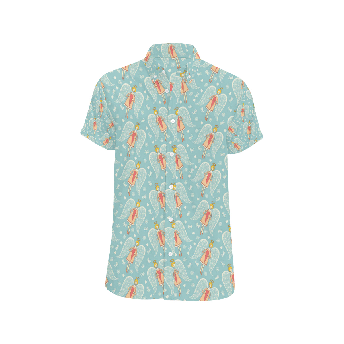 Angel Pattern Print Design 01 Men's Short Sleeve Button Up Shirt