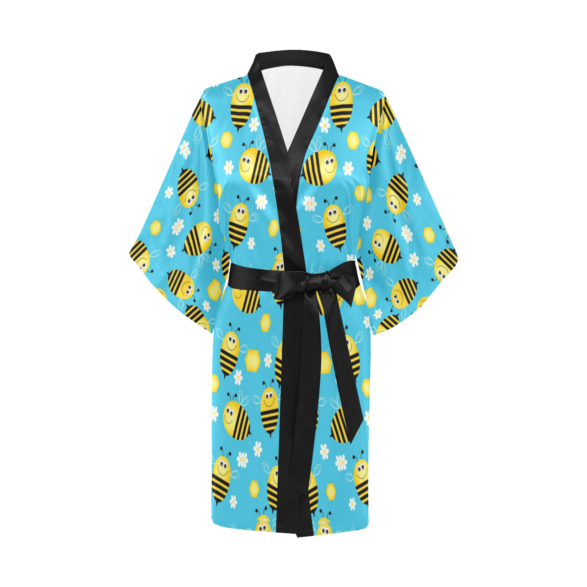 Bee Pattern Print Design BEE06 Women's Short Kimono