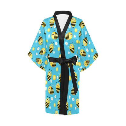 Bee Pattern Print Design BEE06 Women's Short Kimono