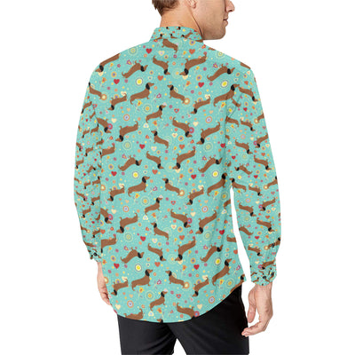 Dachshund with Floral Print Pattern Men's Long Sleeve Shirt