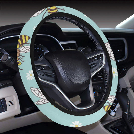 Bee Pattern Print Design BEE010 Steering Wheel Cover with Elastic Edge