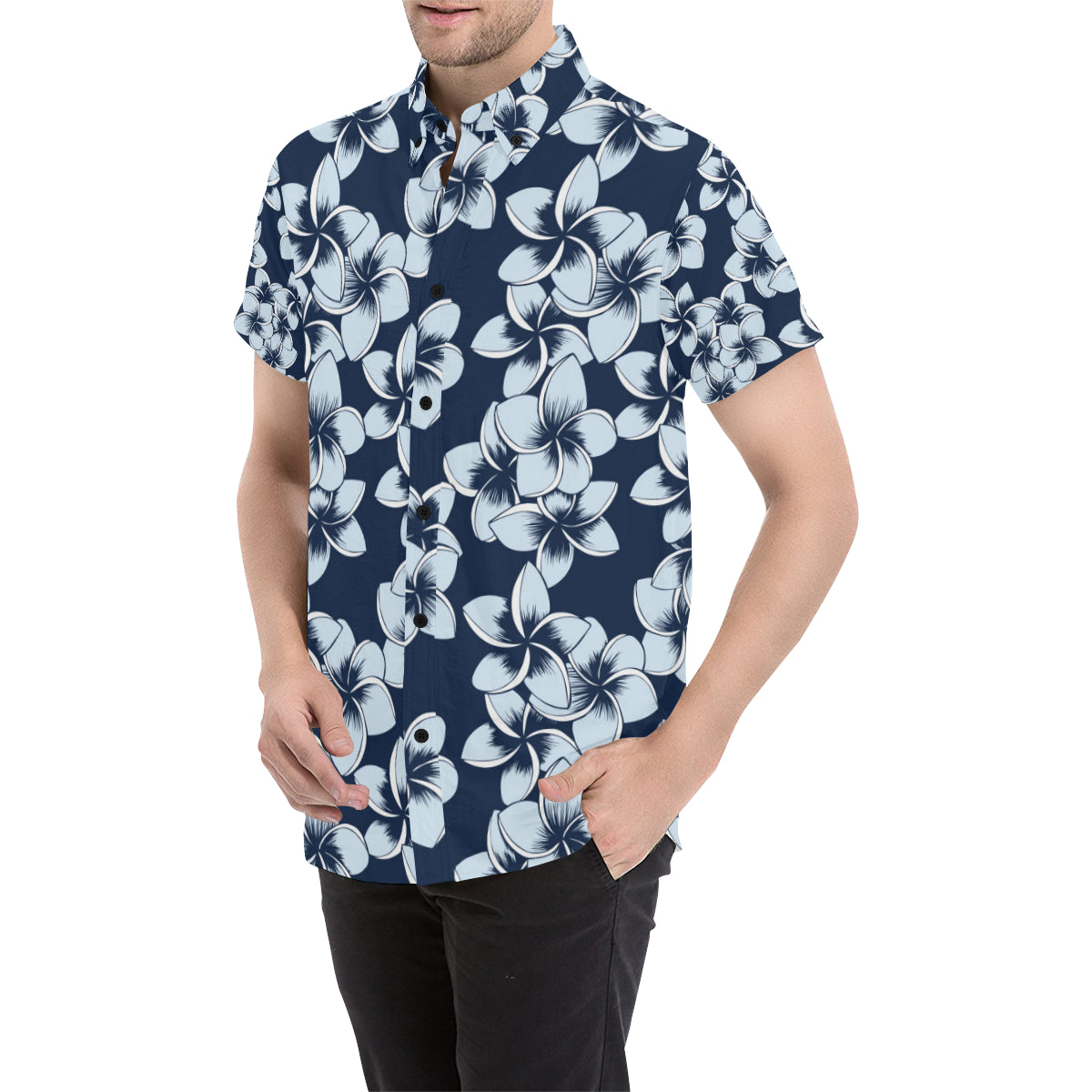 Plumeria Pattern Print Design A02 Men's Short Sleeve Button Up Shirt