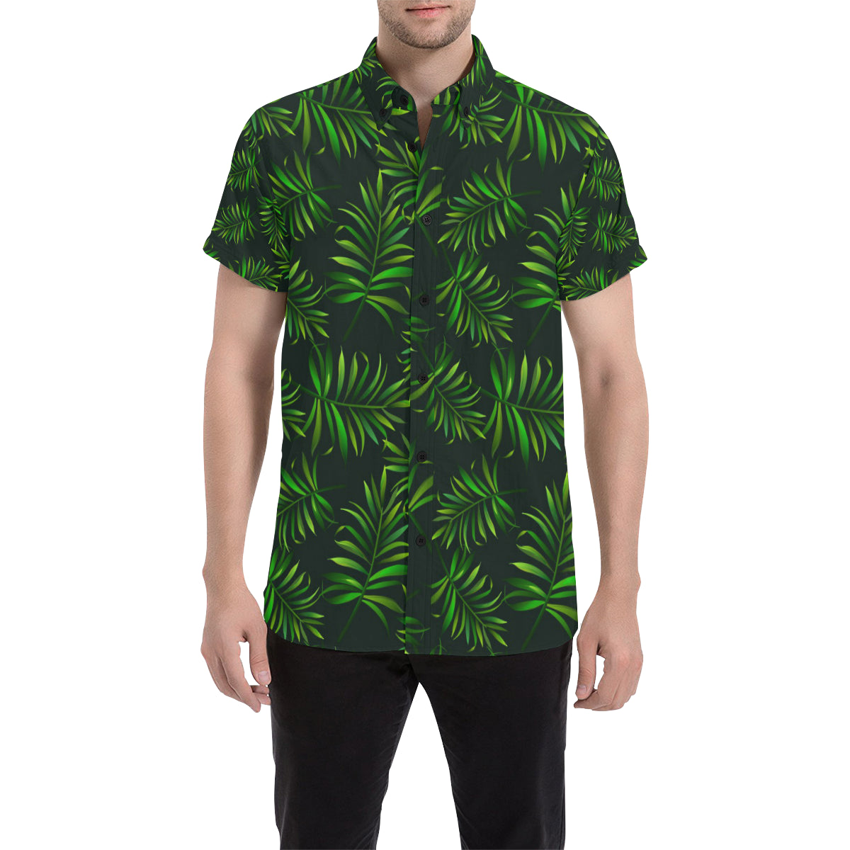 Rainforest Pattern Print Design RF03 Men's Short Sleeve Button Up Shirt