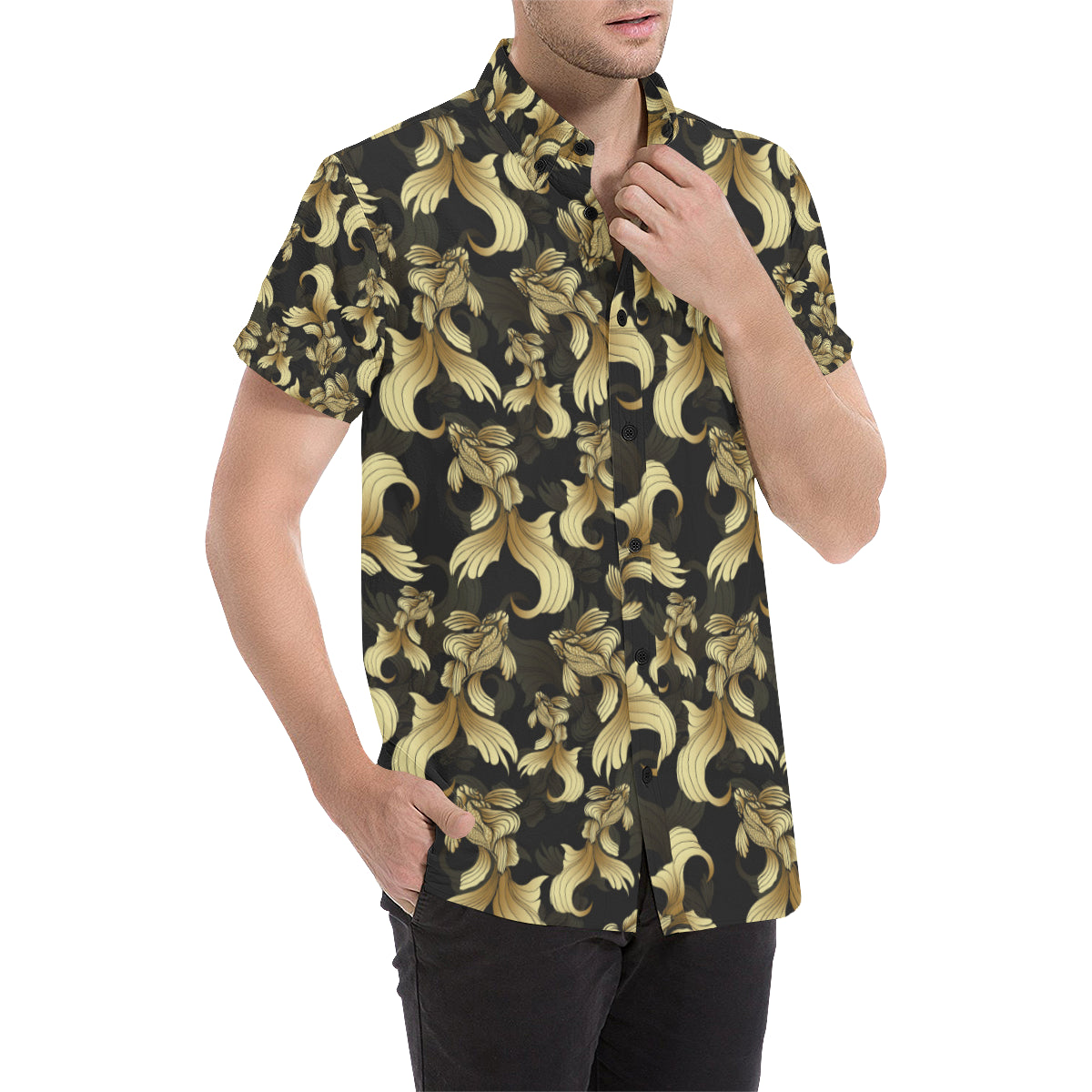 Goldfish Pattern Print Design 02 Men's Short Sleeve Button Up Shirt