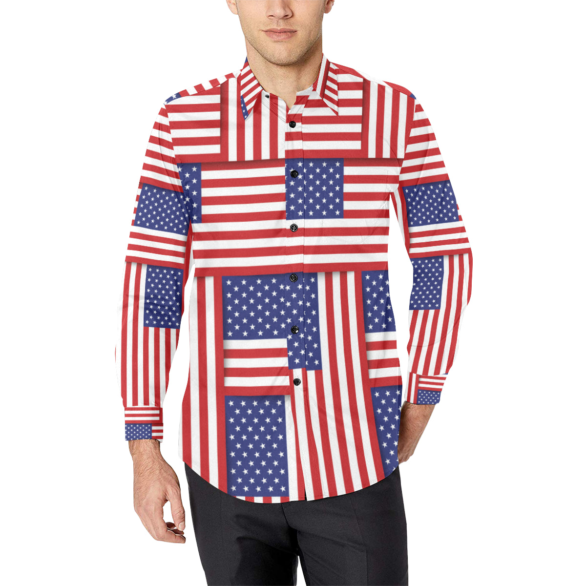 Patriotic US Flag Pattern Print Design A01 Men's Long Sleeve Shirt