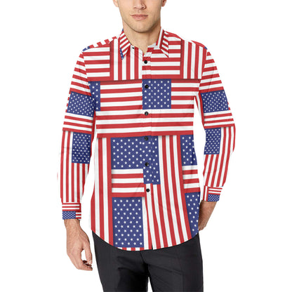 Patriotic US Flag Pattern Print Design A01 Men's Long Sleeve Shirt